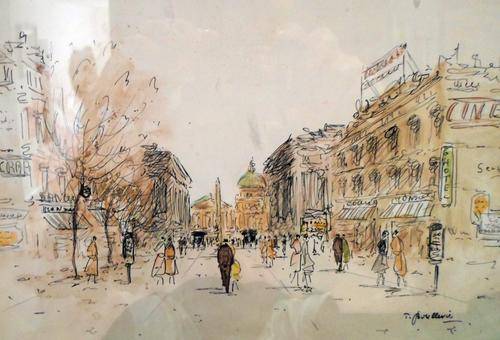 T Boullerie - City scene - A delightful mixed media painting!